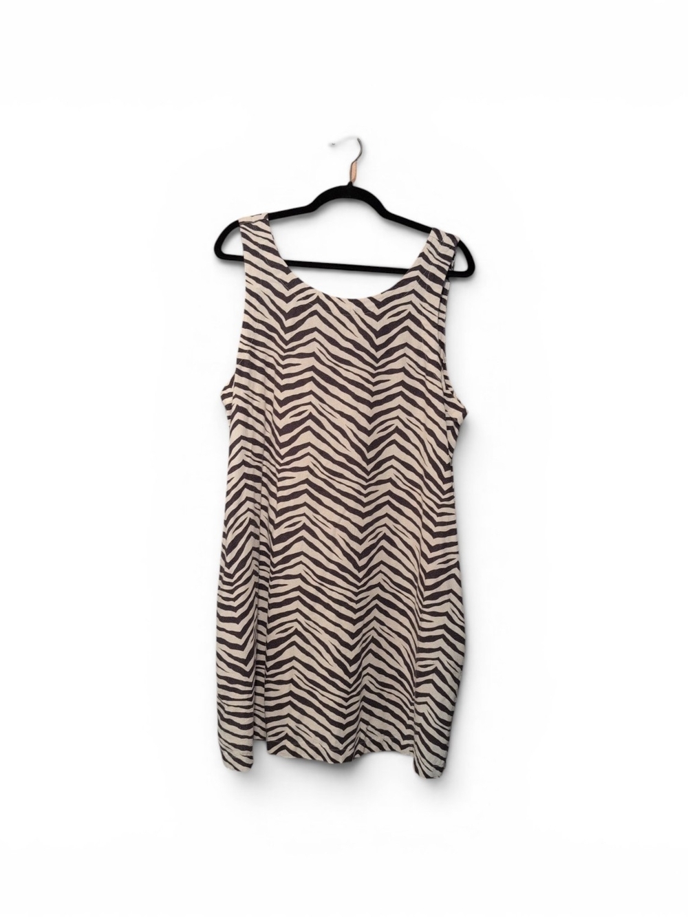 Tahari Linen Brown & Tan Cream Zebra-Print Sleeveless Shift Dress Size XL